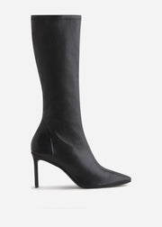 Pointed Stretch Leather Heel Boot in Black - CO Collections